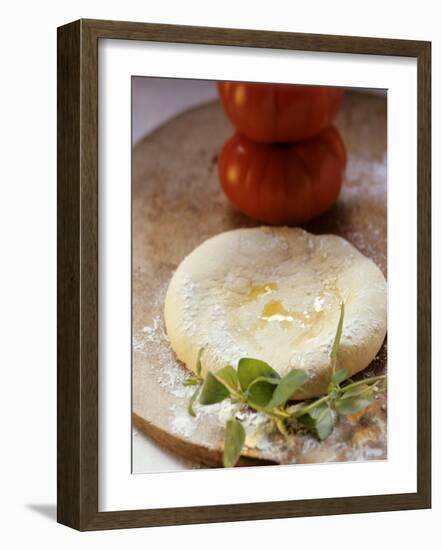 Unbaked Pizza, Fresh Herbs and Tomatoes-null-Framed Photographic Print