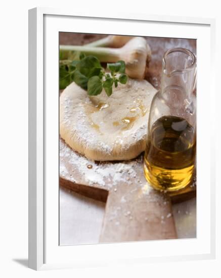 Unbaked Pizza, Herbs, Garlic and Olive Oil-null-Framed Photographic Print