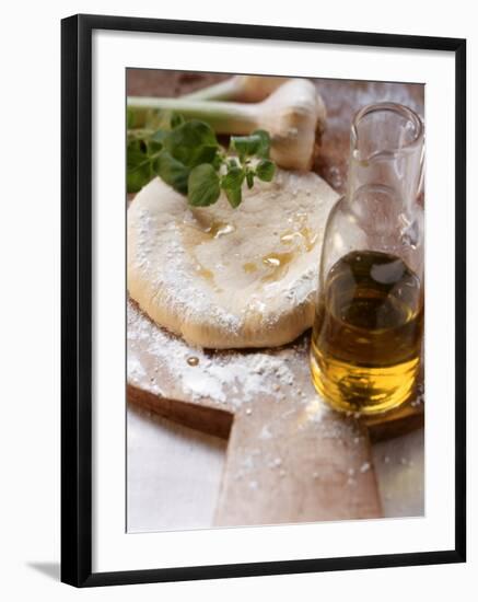 Unbaked Pizza, Herbs, Garlic and Olive Oil-null-Framed Photographic Print