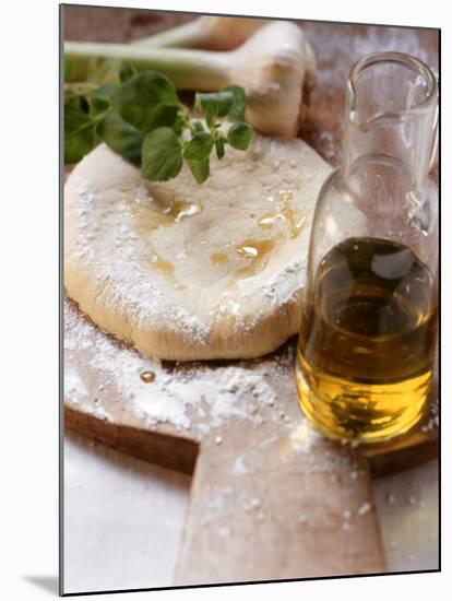 Unbaked Pizza, Herbs, Garlic and Olive Oil-null-Mounted Photographic Print