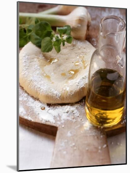 Unbaked Pizza, Herbs, Garlic and Olive Oil-null-Mounted Photographic Print