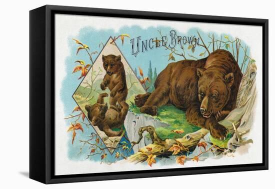 Uncle Brown Brand Cigar Box Label, Brown Bears-Lantern Press-Framed Stretched Canvas