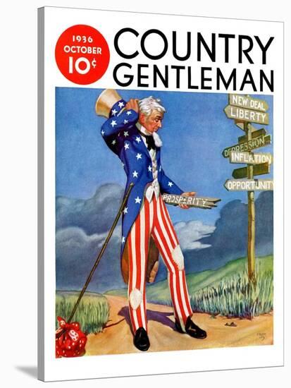 "Uncle Sam at the Crossroads," Country Gentleman Cover, October 1, 1936-Frank Lea-Stretched Canvas