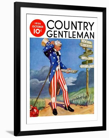 "Uncle Sam at the Crossroads," Country Gentleman Cover, October 1, 1936-Frank Lea-Framed Giclee Print