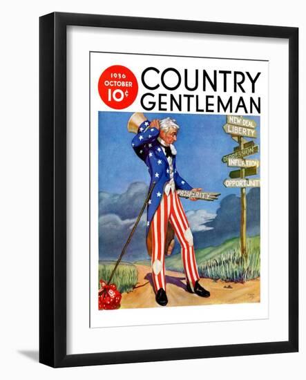 "Uncle Sam at the Crossroads," Country Gentleman Cover, October 1, 1936-Frank Lea-Framed Giclee Print