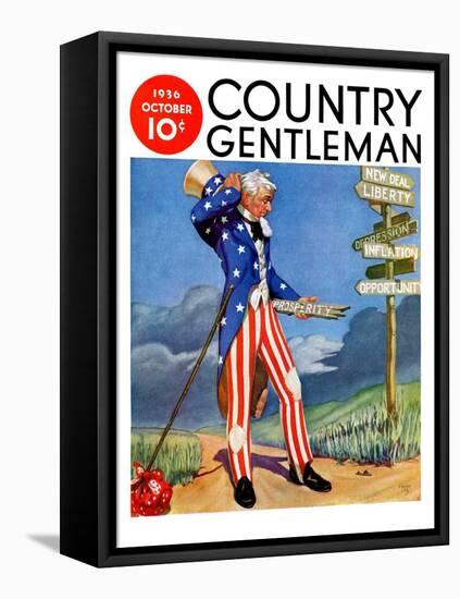 "Uncle Sam at the Crossroads," Country Gentleman Cover, October 1, 1936-Frank Lea-Framed Stretched Canvas