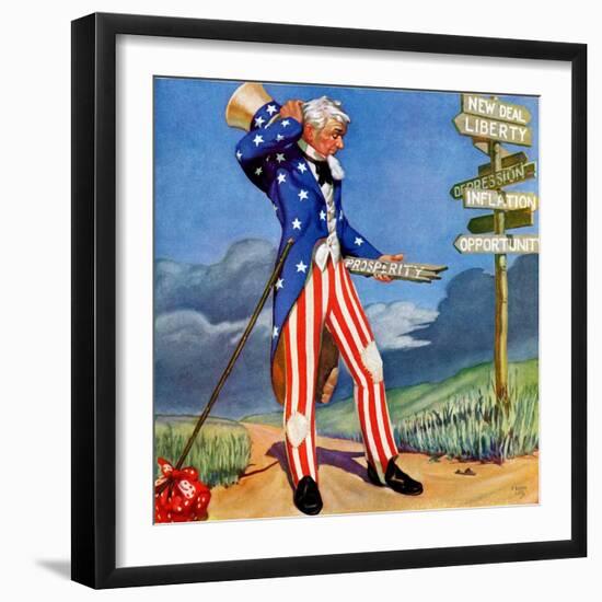"Uncle Sam at the Crossroads,"October 1, 1936-Frank Lea-Framed Giclee Print