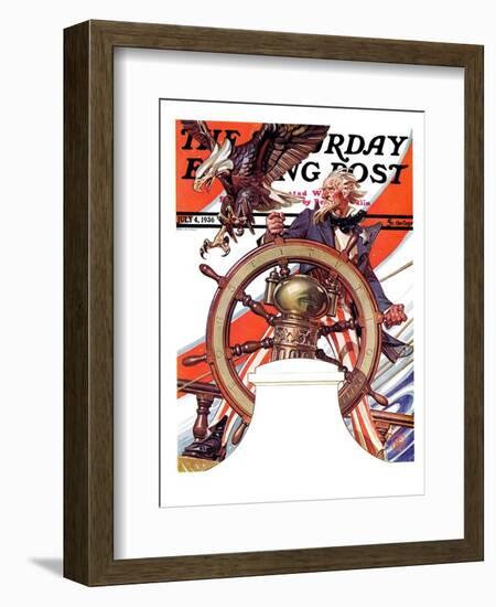 "Uncle Sam at the Helm," Saturday Evening Post Cover, July 4, 1936-Joseph Christian Leyendecker-Framed Giclee Print