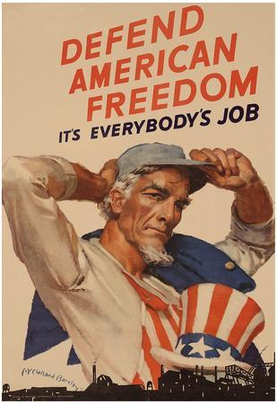 Uncle Sam Defend American Freedom It's Everybody's Job WWII War Propaganda  Art Print Poster' Poster | AllPosters.com