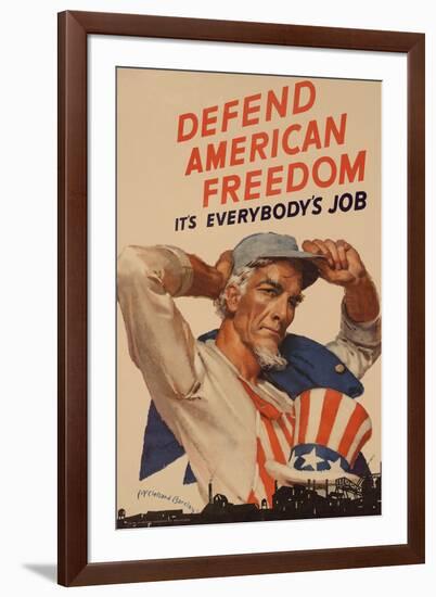 Uncle Sam Defend American Freedom It's Everybody's Job WWII War Propaganda-null-Framed Art Print