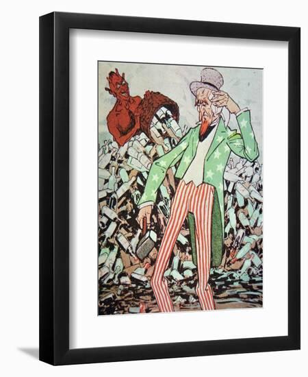 Uncle Sam Exhausted by the Flow of Bootleg Produced by the Devil, During the Prohibition Era-null-Framed Giclee Print