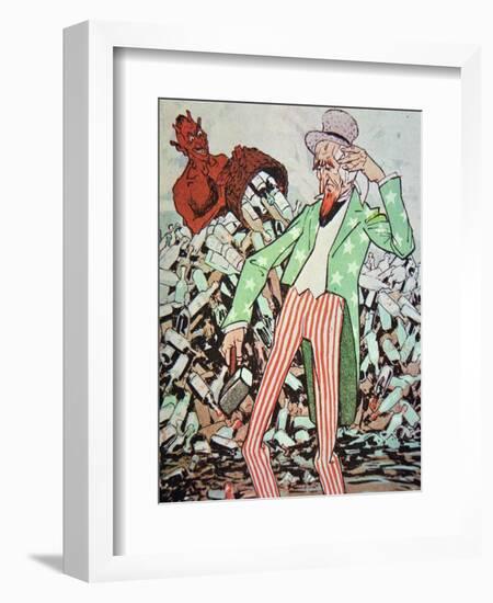 Uncle Sam Exhausted by the Flow of Bootleg Produced by the Devil, During the Prohibition Era-null-Framed Giclee Print