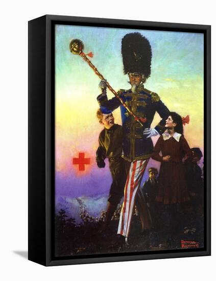 Uncle Sam Marching with Children-Norman Rockwell-Framed Stretched Canvas