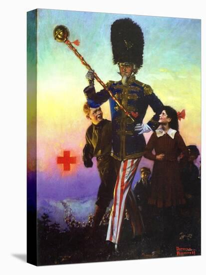 Uncle Sam Marching with Children-Norman Rockwell-Stretched Canvas
