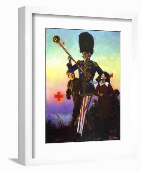 Uncle Sam Marching with Children-Norman Rockwell-Framed Giclee Print