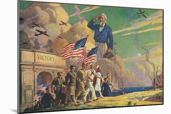 Uncle Sam Saluting Soldiers and Sailors-null-Mounted Art Print