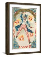 Uncle Sam Throwing Fire Crackers, Hurrah-null-Framed Art Print