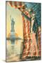 Uncle Sam Viewing Statue of Liberty-null-Mounted Art Print