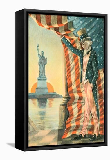 Uncle Sam Viewing Statue of Liberty-null-Framed Stretched Canvas