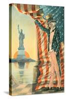 Uncle Sam Viewing Statue of Liberty-null-Stretched Canvas