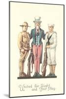 Uncle Sam with Soldier and Sailor-null-Mounted Art Print