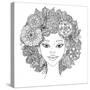 Uncolored Girlish Face for Adult Coloring Book in Famous Zenart Art Therapy Anti Stress Style. Hand-mashabr-Stretched Canvas