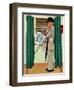 "Undecided"  November 4, 1944.  Man in voting booth w/newspaper.-Norman Rockwell-Framed Giclee Print