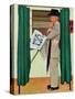 "Undecided"  November 4, 1944.  Man in voting booth w/newspaper.-Norman Rockwell-Stretched Canvas