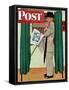 "Undecided" Saturday Evening Post Cover, November 4, 1944.  Man in voting booth w/newspaper.-Norman Rockwell-Framed Stretched Canvas