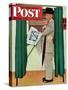 "Undecided" Saturday Evening Post Cover, November 4, 1944.  Man in voting booth w/newspaper.-Norman Rockwell-Stretched Canvas