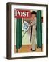 "Undecided" Saturday Evening Post Cover, November 4, 1944.  Man in voting booth w/newspaper.-Norman Rockwell-Framed Giclee Print