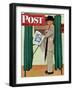 "Undecided" Saturday Evening Post Cover, November 4, 1944.  Man in voting booth w/newspaper.-Norman Rockwell-Framed Giclee Print