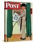 "Undecided" Saturday Evening Post Cover, November 4, 1944.  Man in voting booth w/newspaper.-Norman Rockwell-Stretched Canvas