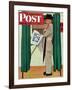 "Undecided" Saturday Evening Post Cover, November 4, 1944.  Man in voting booth w/newspaper.-Norman Rockwell-Framed Giclee Print