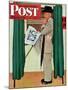 "Undecided" Saturday Evening Post Cover, November 4, 1944.  Man in voting booth w/newspaper.-Norman Rockwell-Mounted Giclee Print