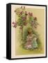 Under a Rose Bush in the Garden, a Little Girl Adjusts Her Doll's Clothing-null-Framed Stretched Canvas