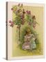 Under a Rose Bush in the Garden, a Little Girl Adjusts Her Doll's Clothing-null-Stretched Canvas