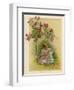 Under a Rose Bush in the Garden, a Little Girl Adjusts Her Doll's Clothing-null-Framed Art Print