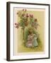 Under a Rose Bush in the Garden, a Little Girl Adjusts Her Doll's Clothing-null-Framed Art Print