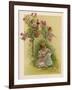 Under a Rose Bush in the Garden, a Little Girl Adjusts Her Doll's Clothing-null-Framed Art Print