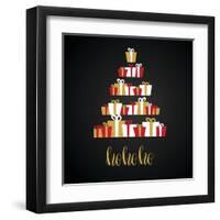 Under Abstract Christmas Tree Made from Gift Boxes . Christmas Boxes, Christmas Presents, Christmas-mcherevan-Framed Art Print