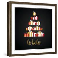 Under Abstract Christmas Tree Made from Gift Boxes . Christmas Boxes, Christmas Presents, Christmas-mcherevan-Framed Art Print