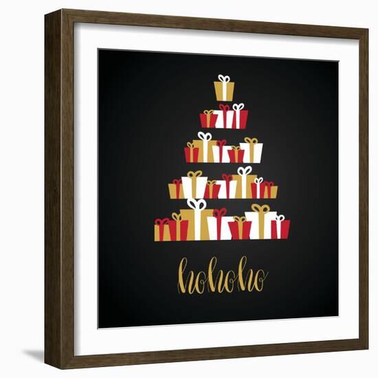 Under Abstract Christmas Tree Made from Gift Boxes . Christmas Boxes, Christmas Presents, Christmas-mcherevan-Framed Art Print