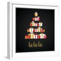 Under Abstract Christmas Tree Made from Gift Boxes . Christmas Boxes, Christmas Presents, Christmas-mcherevan-Framed Art Print