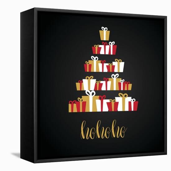 Under Abstract Christmas Tree Made from Gift Boxes . Christmas Boxes, Christmas Presents, Christmas-mcherevan-Framed Stretched Canvas