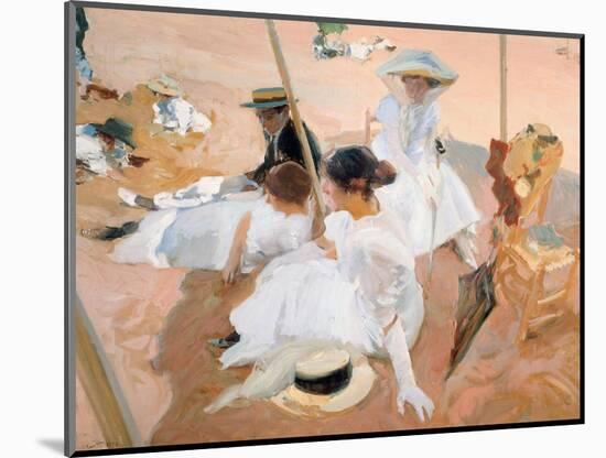 Under the awning, on the Beach at Zarautz. 1905-Joaquin Sorolla-Mounted Giclee Print