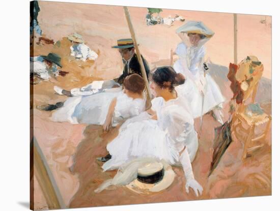 Under the awning, on the Beach at Zarautz. 1905-Joaquin Sorolla-Stretched Canvas