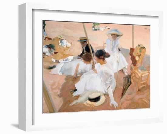 Under the awning, on the Beach at Zarautz. 1905-Joaquin Sorolla-Framed Giclee Print