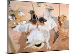 Under the awning, on the Beach at Zarautz. 1905-Joaquin Sorolla-Mounted Giclee Print