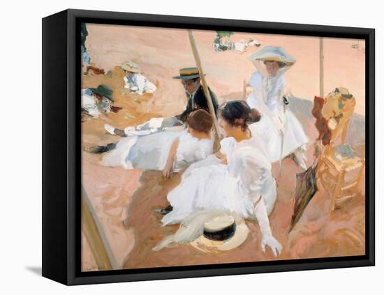 Under the awning, on the Beach at Zarautz. 1905-Joaquin Sorolla-Framed Stretched Canvas